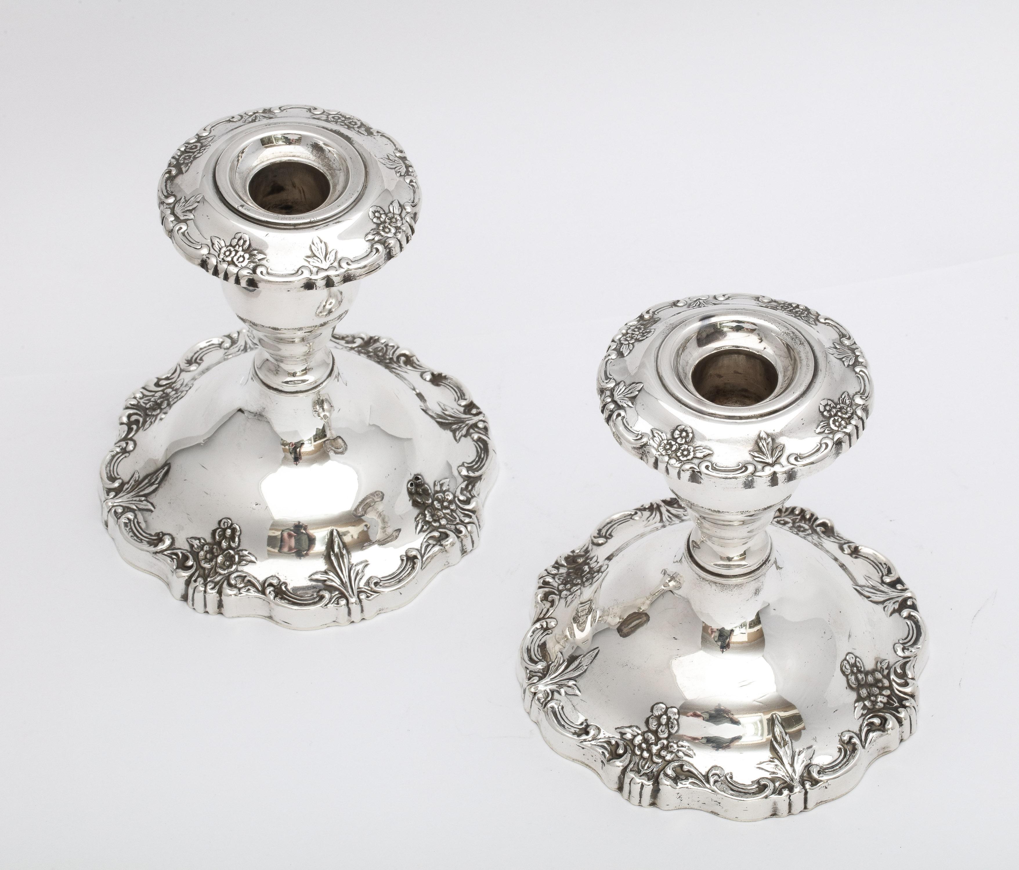 Pair of Victorian Style Sterling Silver Candlesticks For Sale 13