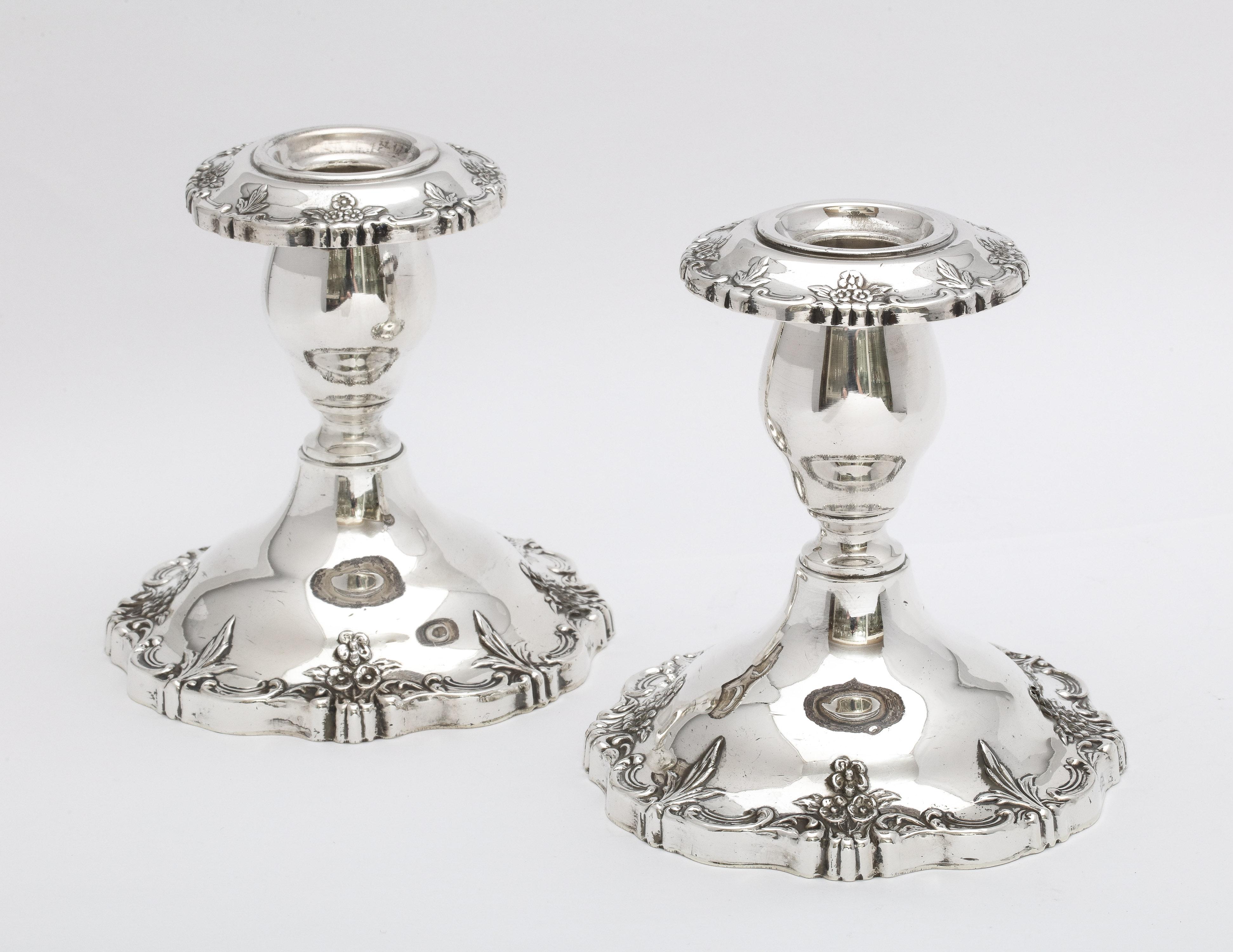 American Pair of Victorian Style Sterling Silver Candlesticks For Sale