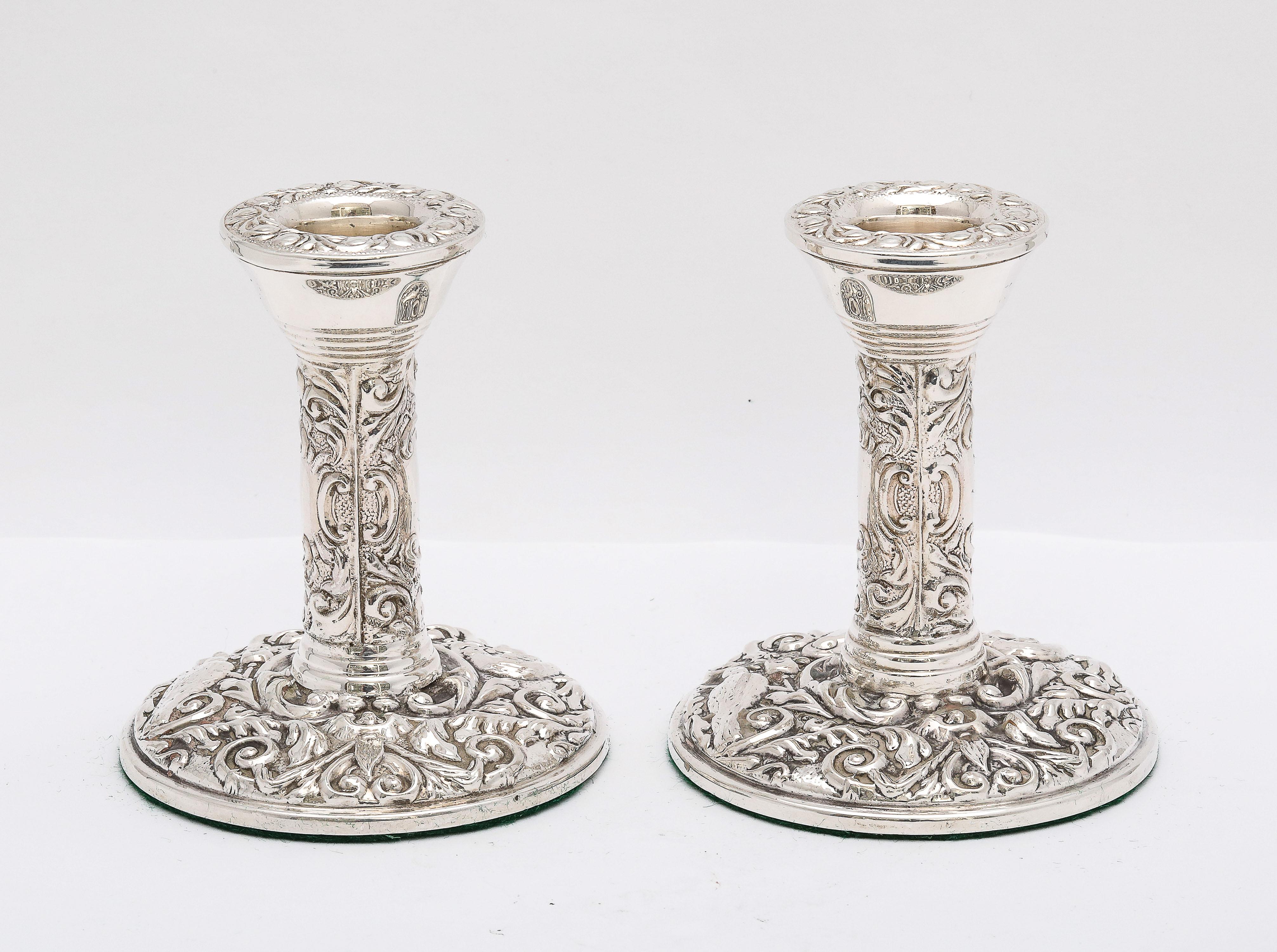 Pair of Victorian-Style Sterling Silver Candlesticks In Good Condition For Sale In New York, NY