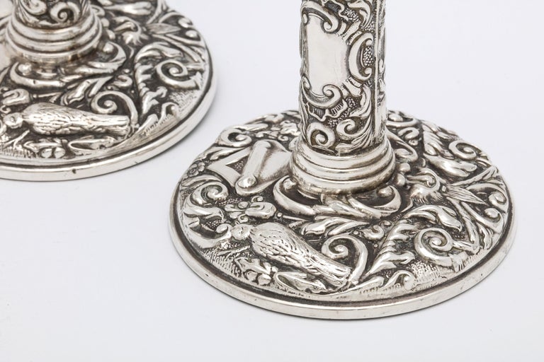 Pair of Victorian Style Sterling Silver Candlesticks In Good Condition For Sale In New York, NY