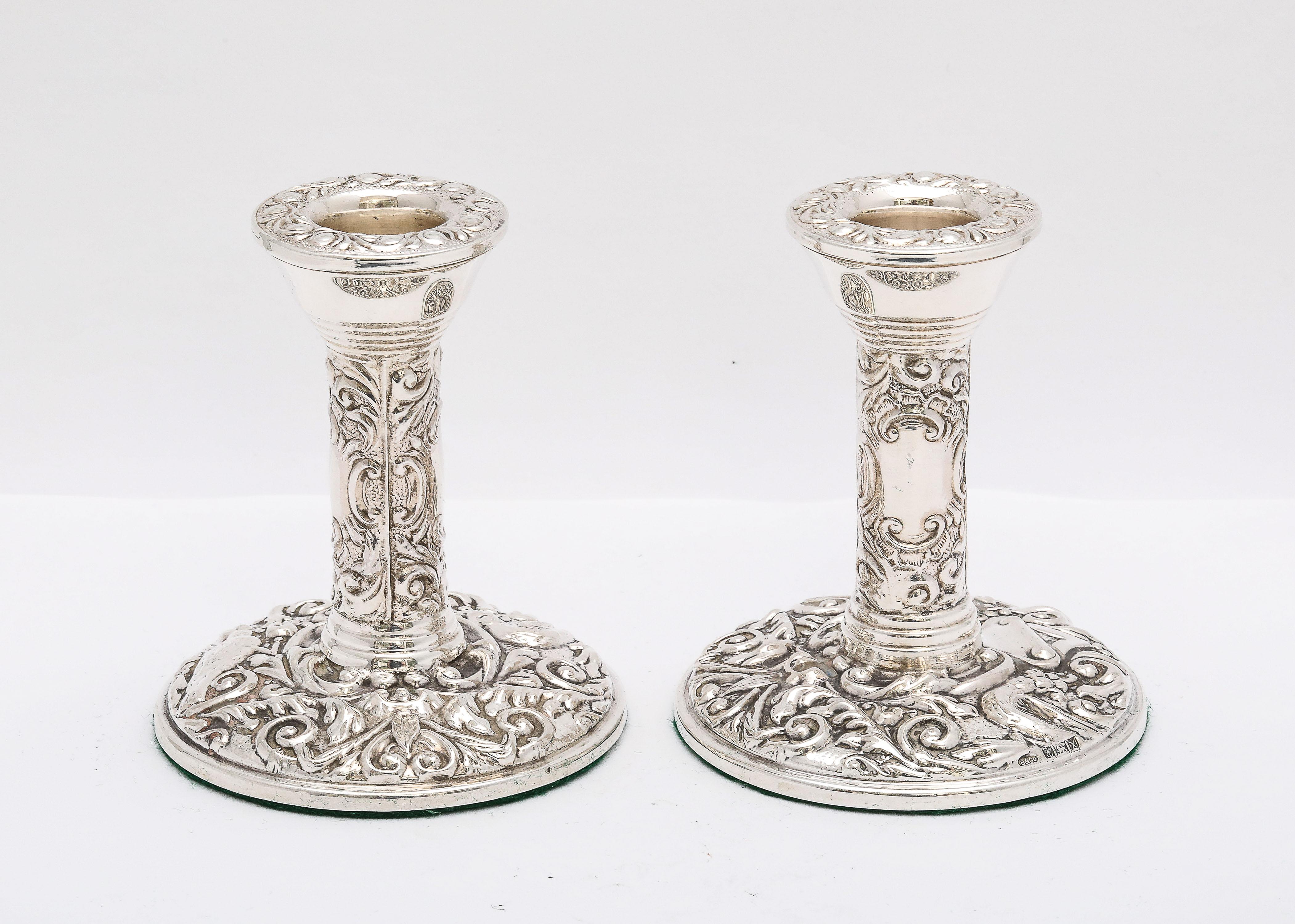 Late 20th Century Pair of Victorian-Style Sterling Silver Candlesticks For Sale