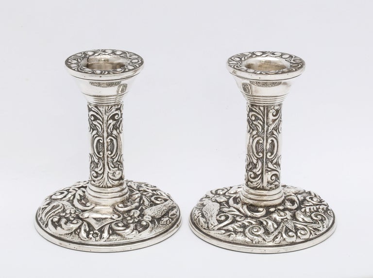 Late 20th Century Pair of Victorian Style Sterling Silver Candlesticks For Sale