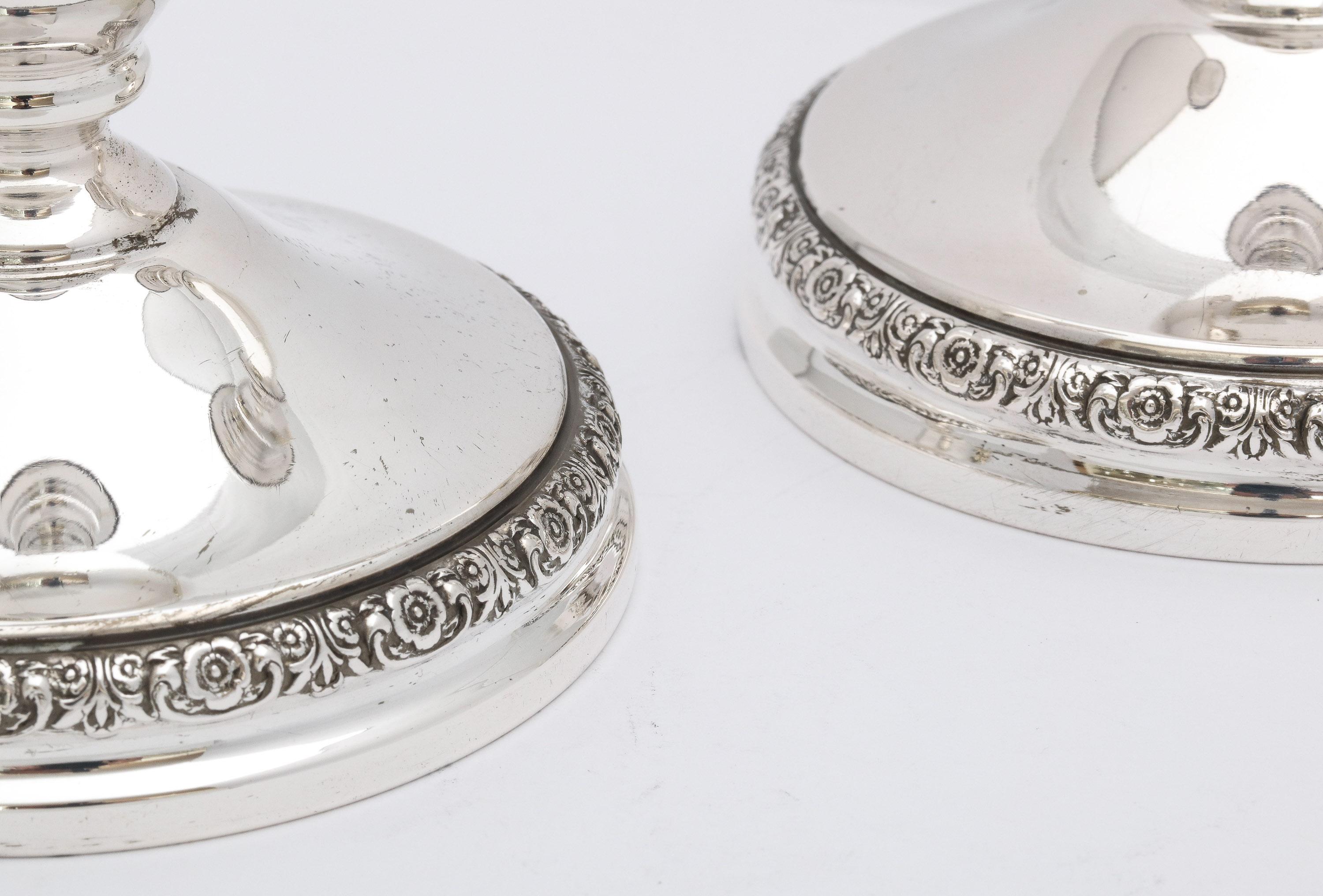Mid-20th Century Pair of Victorian-Style Sterling Silver Candlesticks