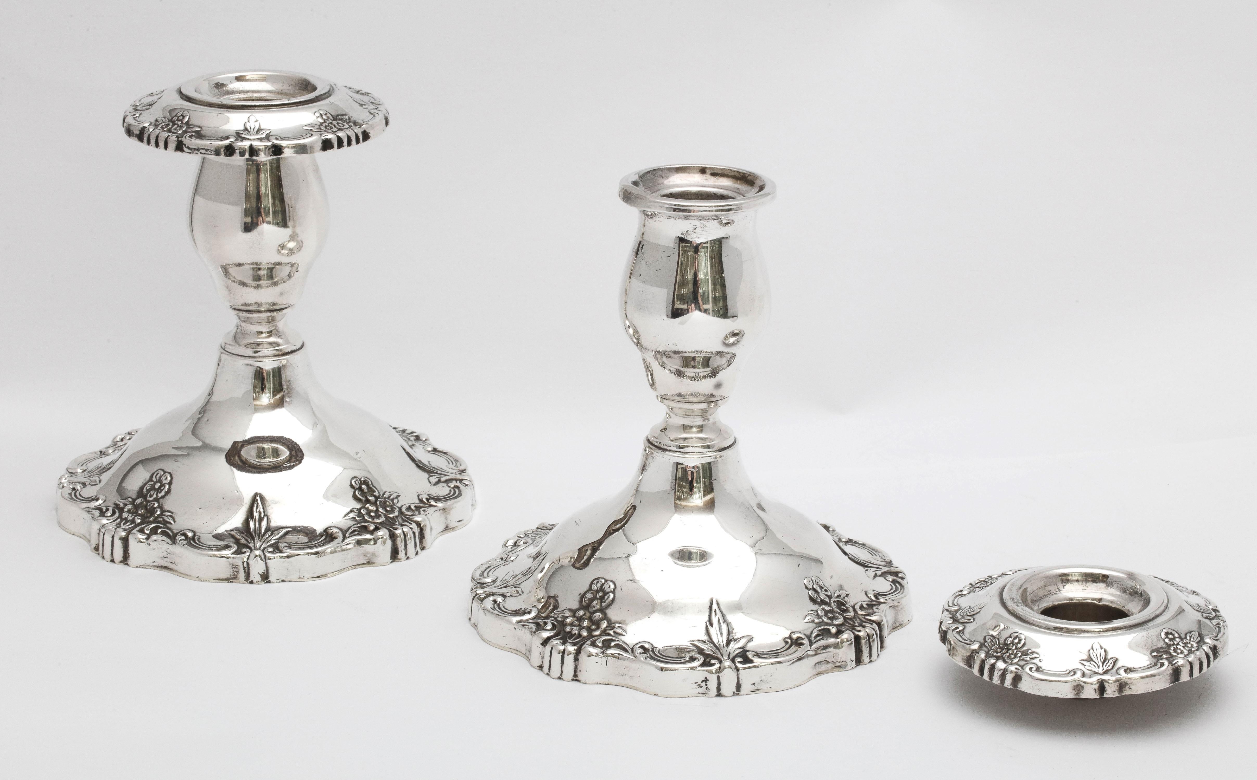 Pair of Victorian Style Sterling Silver Candlesticks For Sale 3