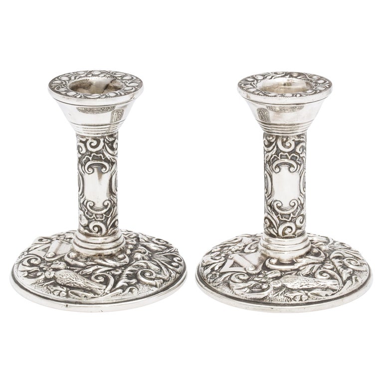 Pair of Victorian Style Sterling Silver Candlesticks For Sale