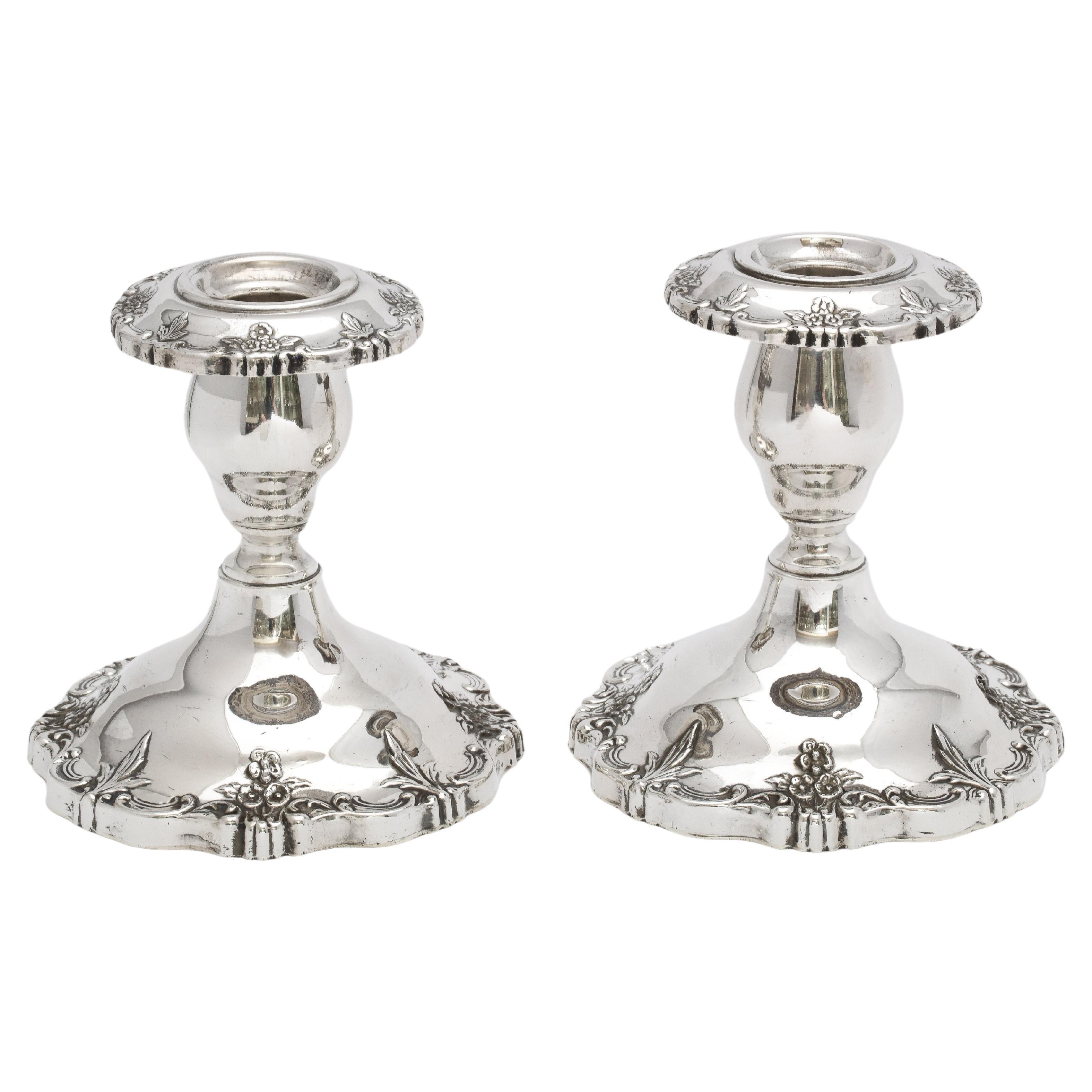 Pair of Victorian Style Sterling Silver Candlesticks For Sale