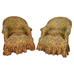 Pair of Victorian Style Toad Armchairs with Paisley Pattern Fabric, circa 1970