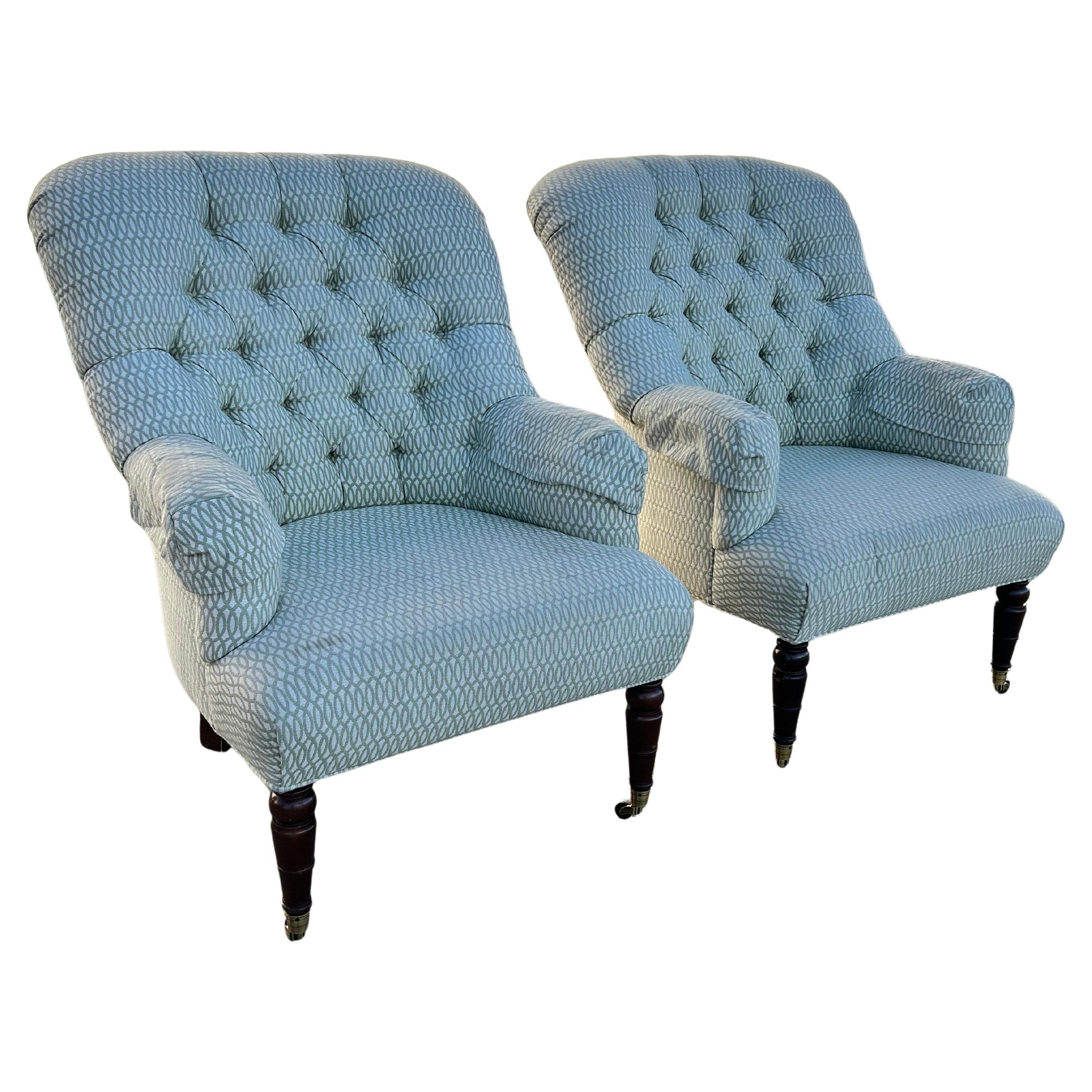 Pair of Victorian Style Tufted Back Armchairs by Calico Corners