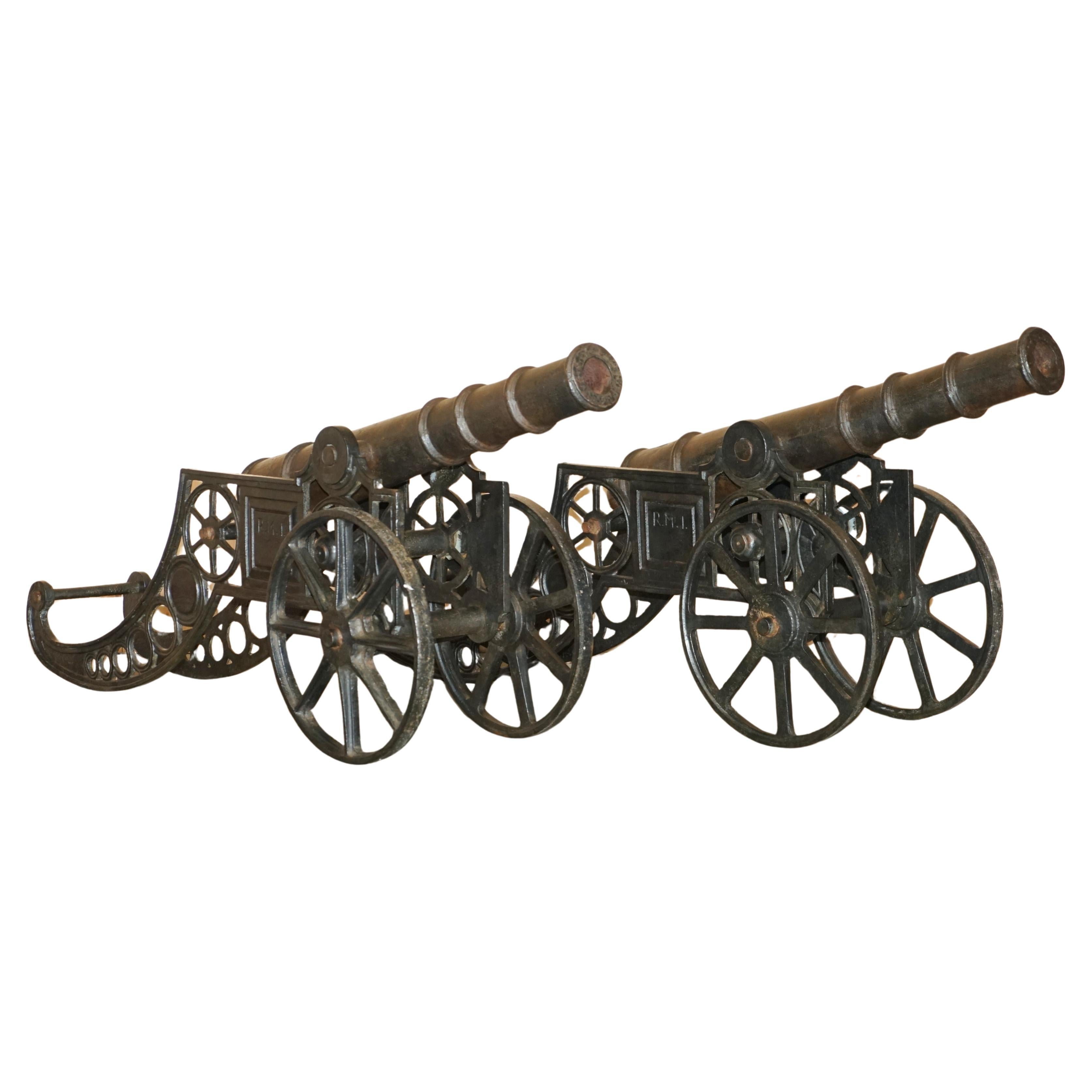 PAIR OF VICTORIAN STYLE VINTAGE CAST IRON DECORATIVE 153CM LONG GARDEN CANNONs