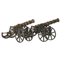 PAIR OF VICTORIAN STYLE VINTAGE CAST IRON DECORATIVE 153CM LONG GARDEN CANNONs
