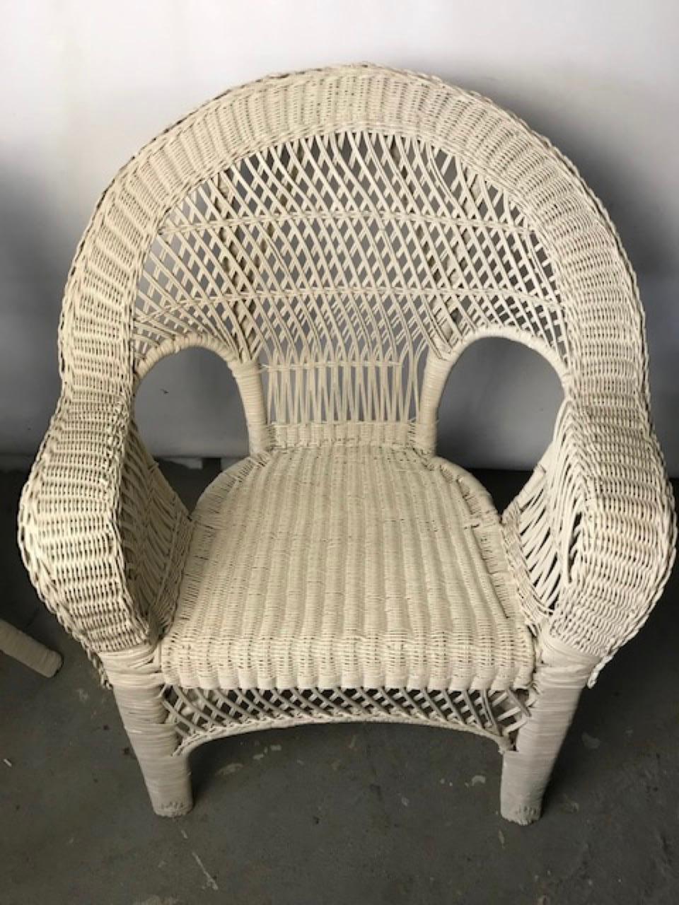 Art Deco Pair of Victorian Style Wicker Wide Arm Armchair