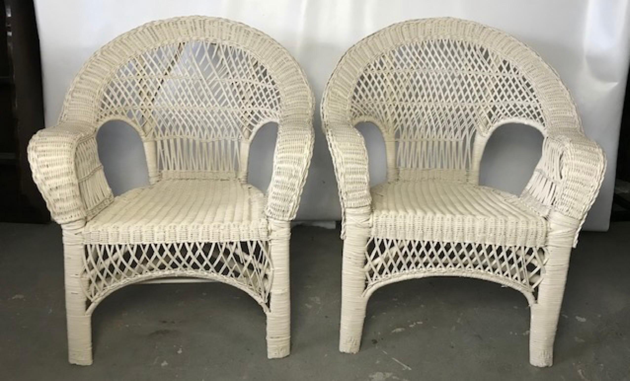 20th Century Pair of Victorian Style Wicker Wide Arm Armchair