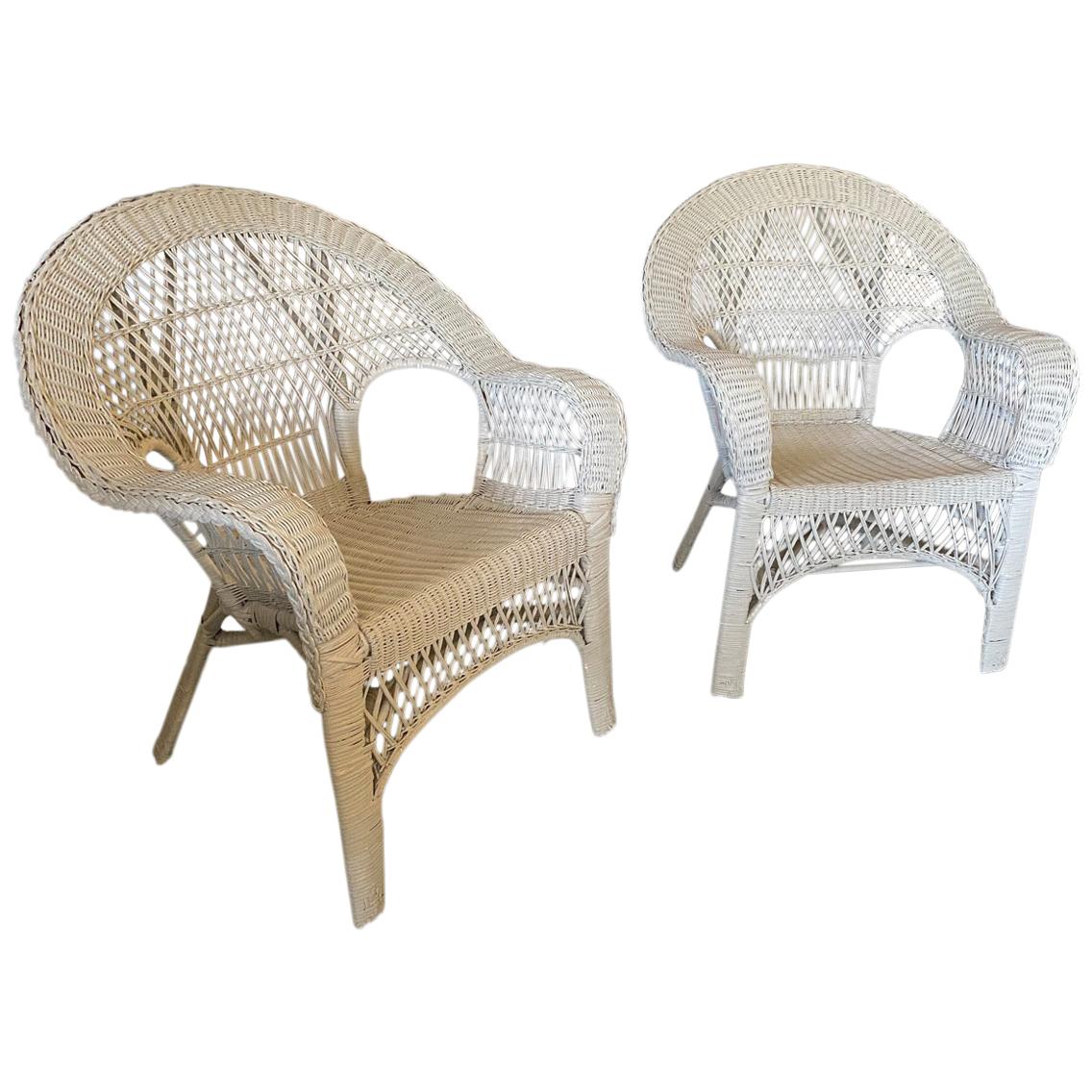 Pair of Victorian Style Wicker Wide Arm Armchair