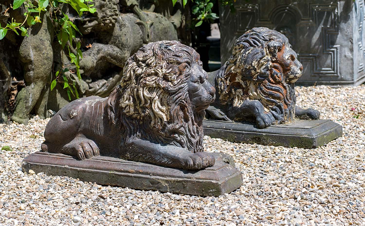 English Pair of Victorian Terracotta Garden Lions