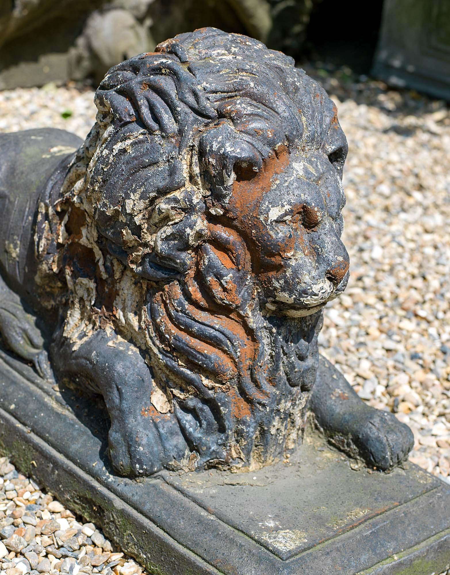 Pair of Victorian Terracotta Garden Lions 1
