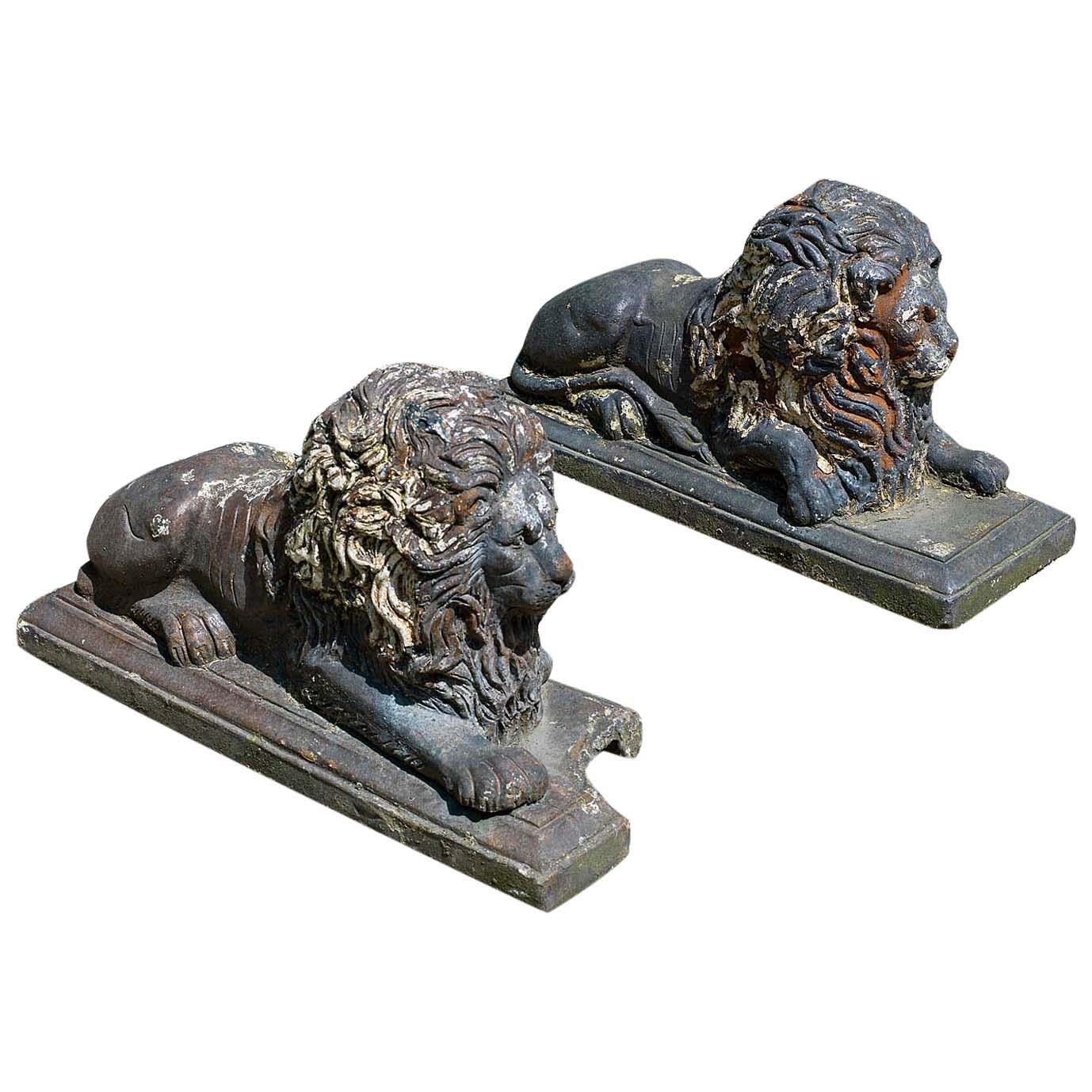 Pair of French 40s Cement Lion Statues at 1stdibs