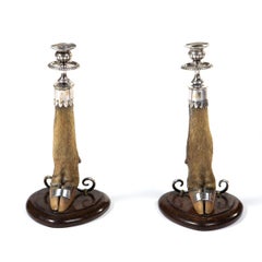 Pair of Victorian Trophy Candlesticks in Deer Hoof, Horton Plains 1883