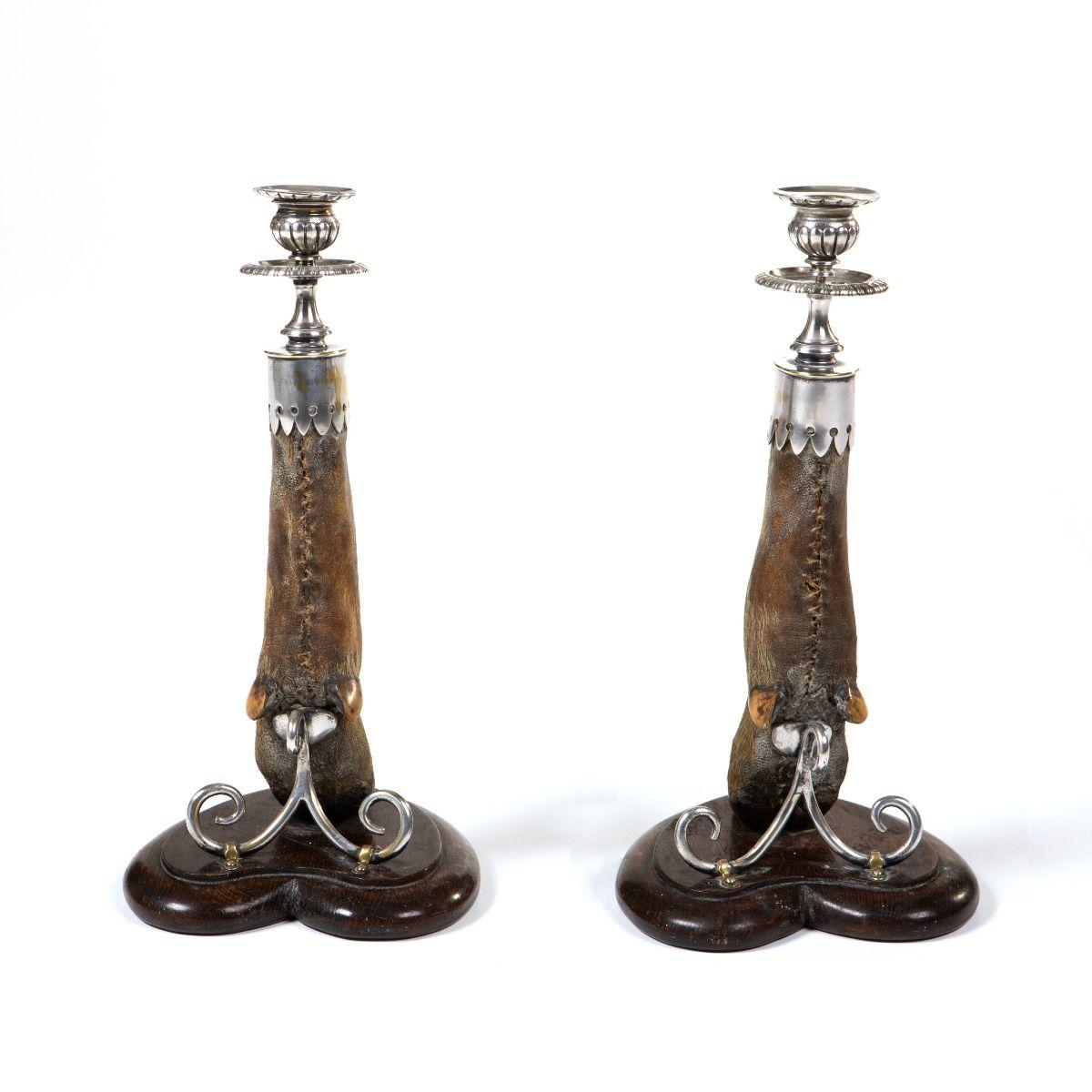 Other Pair of Victorian Trophy Candlesticks in Deer Hoof, Horton Plains 1883 For Sale