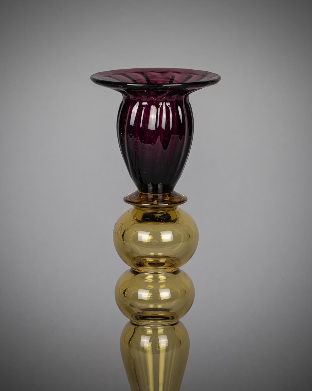 Pair of Victorian Two-Colored Glass Candlesticks, circa 1870 In Good Condition For Sale In New York, NY