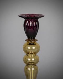 Pair of Victorian Two-Colored Glass Candlesticks, circa 1870