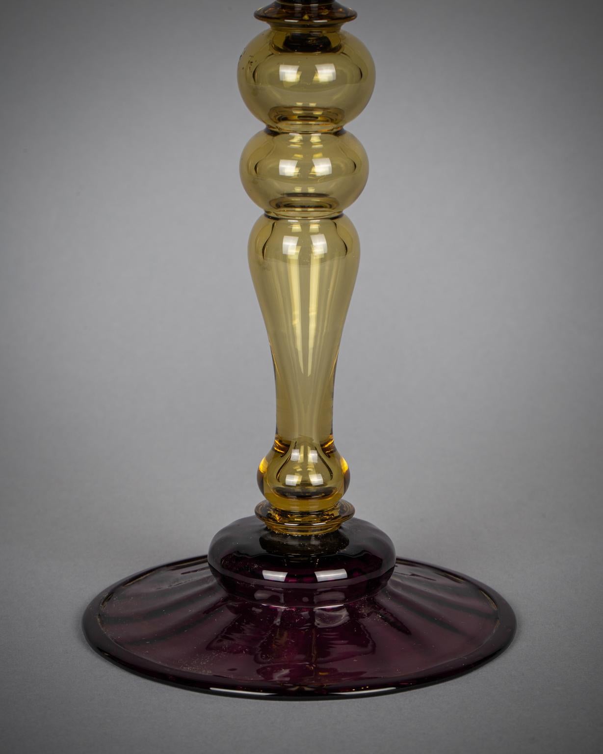 Late 19th Century Pair of Victorian Two-Colored Glass Candlesticks, circa 1870 For Sale