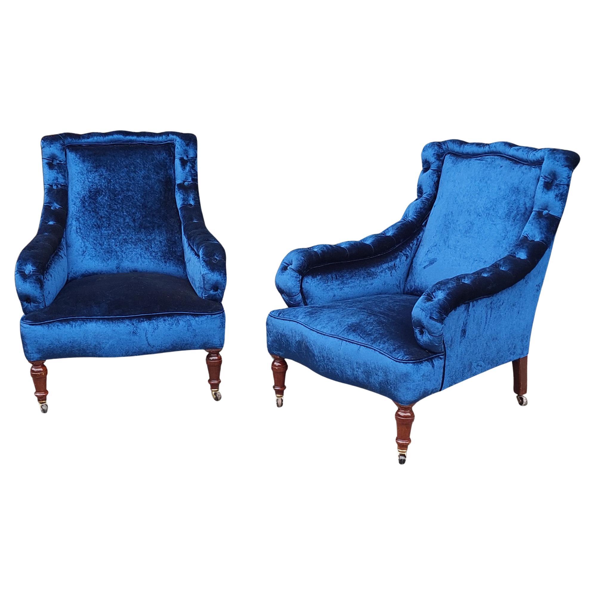 Pair of Victorian Upholstered Armchairs For Sale