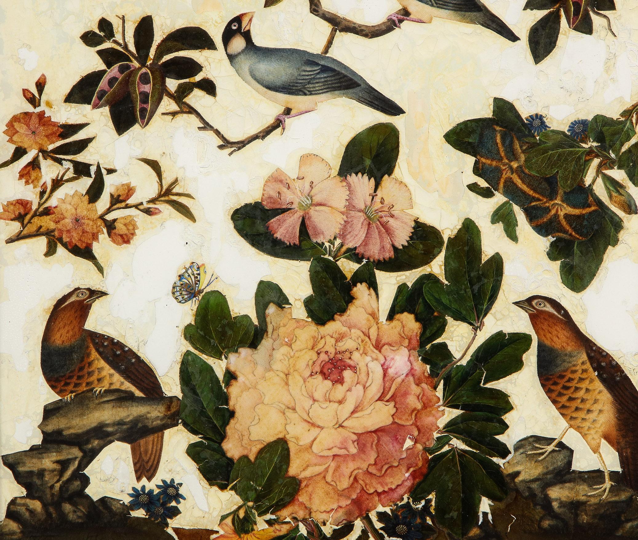 English Pair of Victorian Verre Églomisé Paintings of Birds