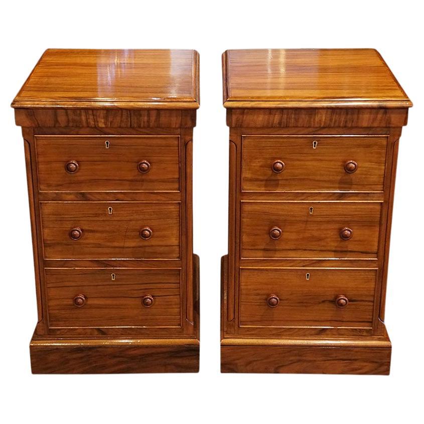 Pair of Victorian walnut bedside chests