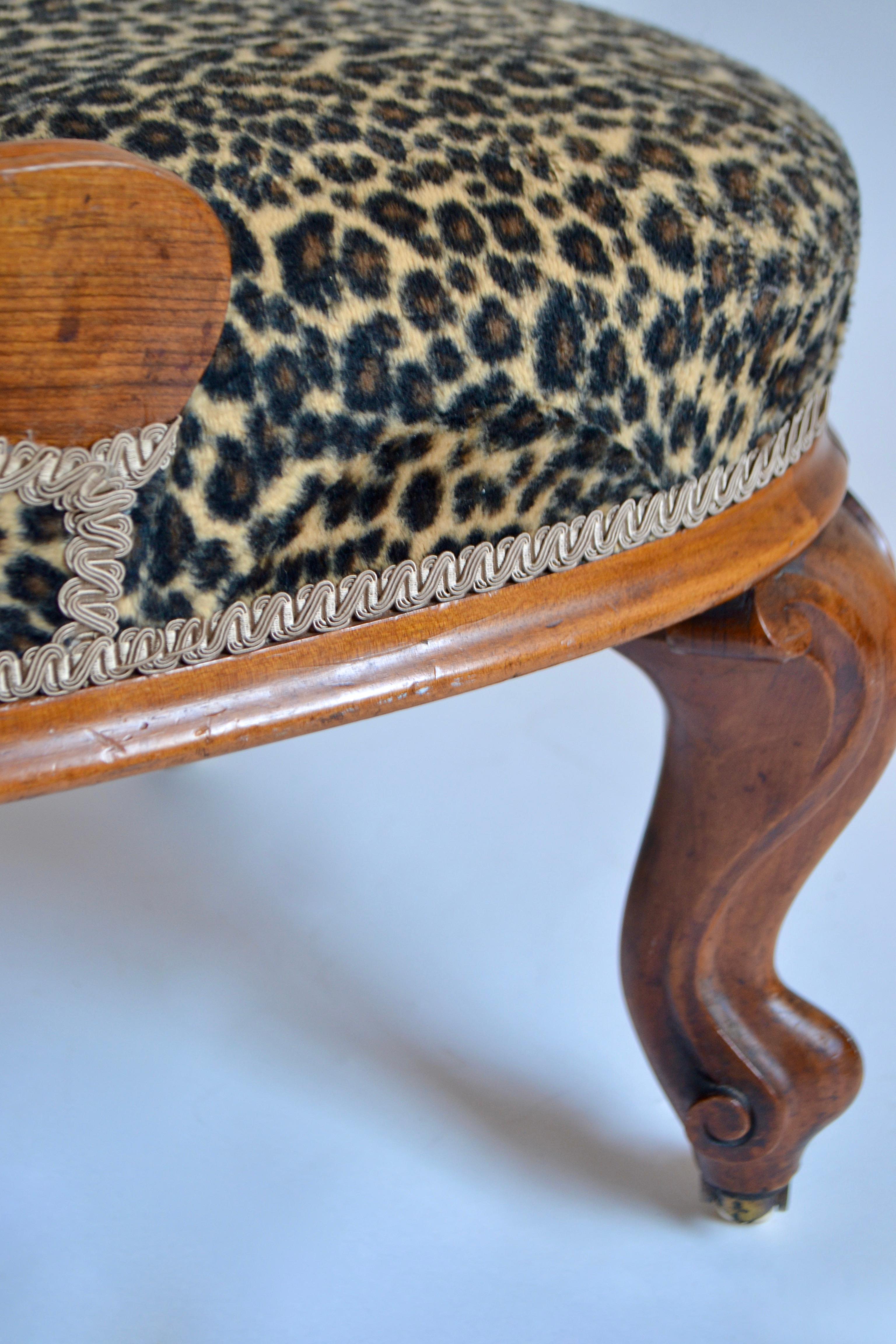 Pair of Victorian Walnut Chairs Upholstered in Faux Leopard Skin, 19th Century 5