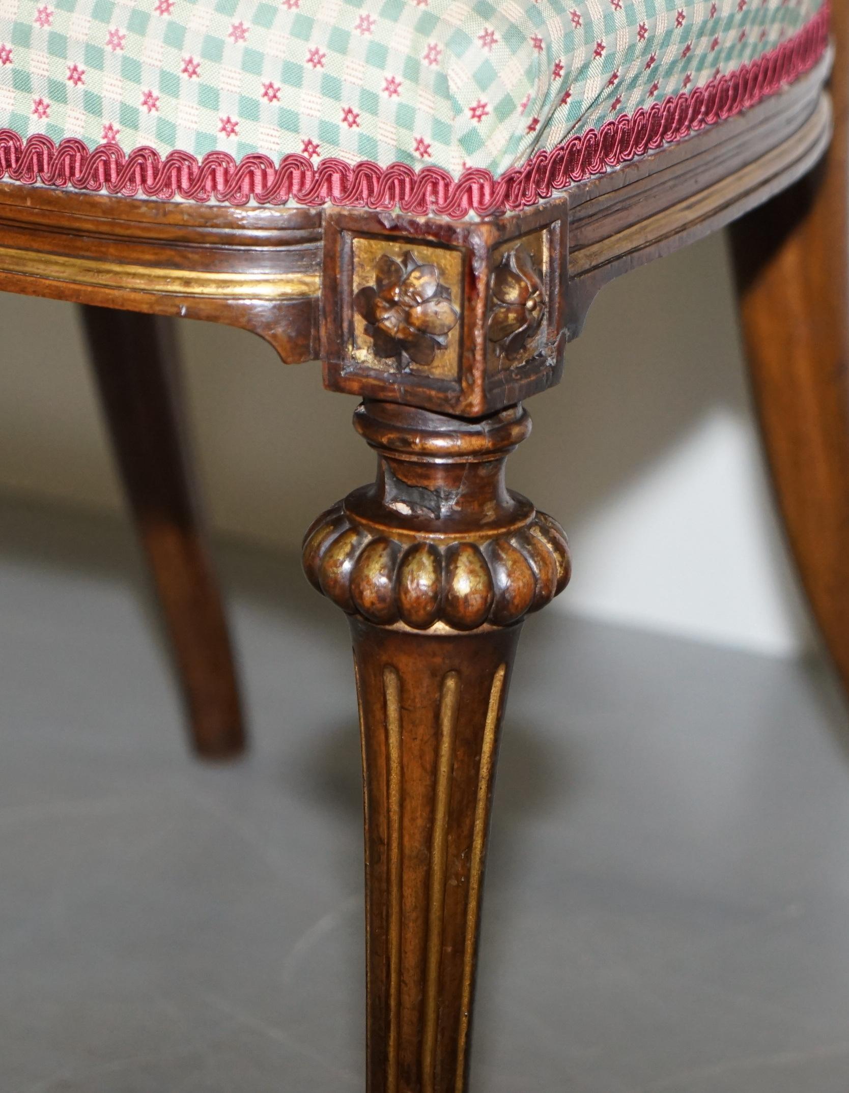 Pair of Victorian Walnut Giltwood Side Hall Chairs with Lovely Carved Frames 4