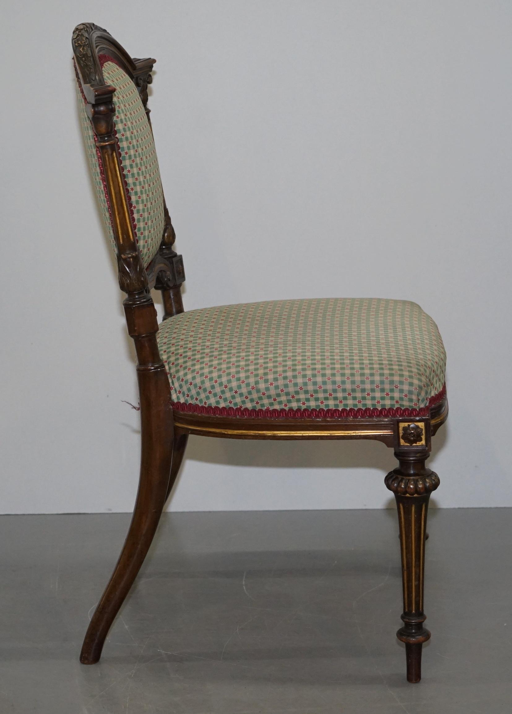 Pair of Victorian Walnut Giltwood Side Hall Chairs with Lovely Carved Frames 6