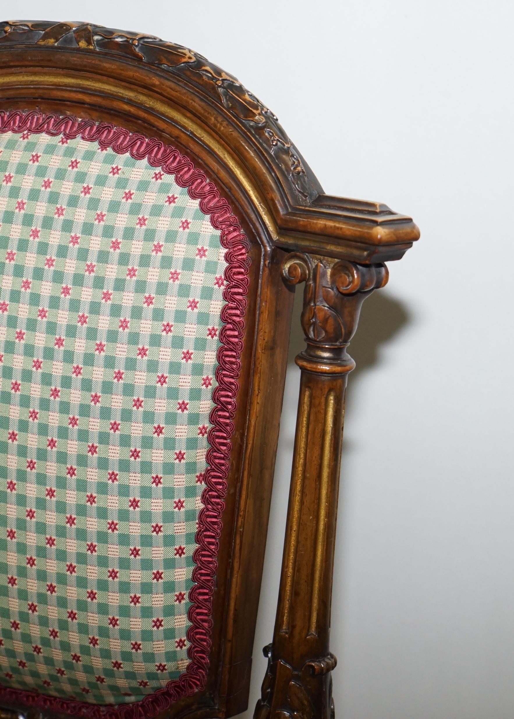 Pair of Victorian Walnut Giltwood Side Hall Chairs with Lovely Carved Frames 12