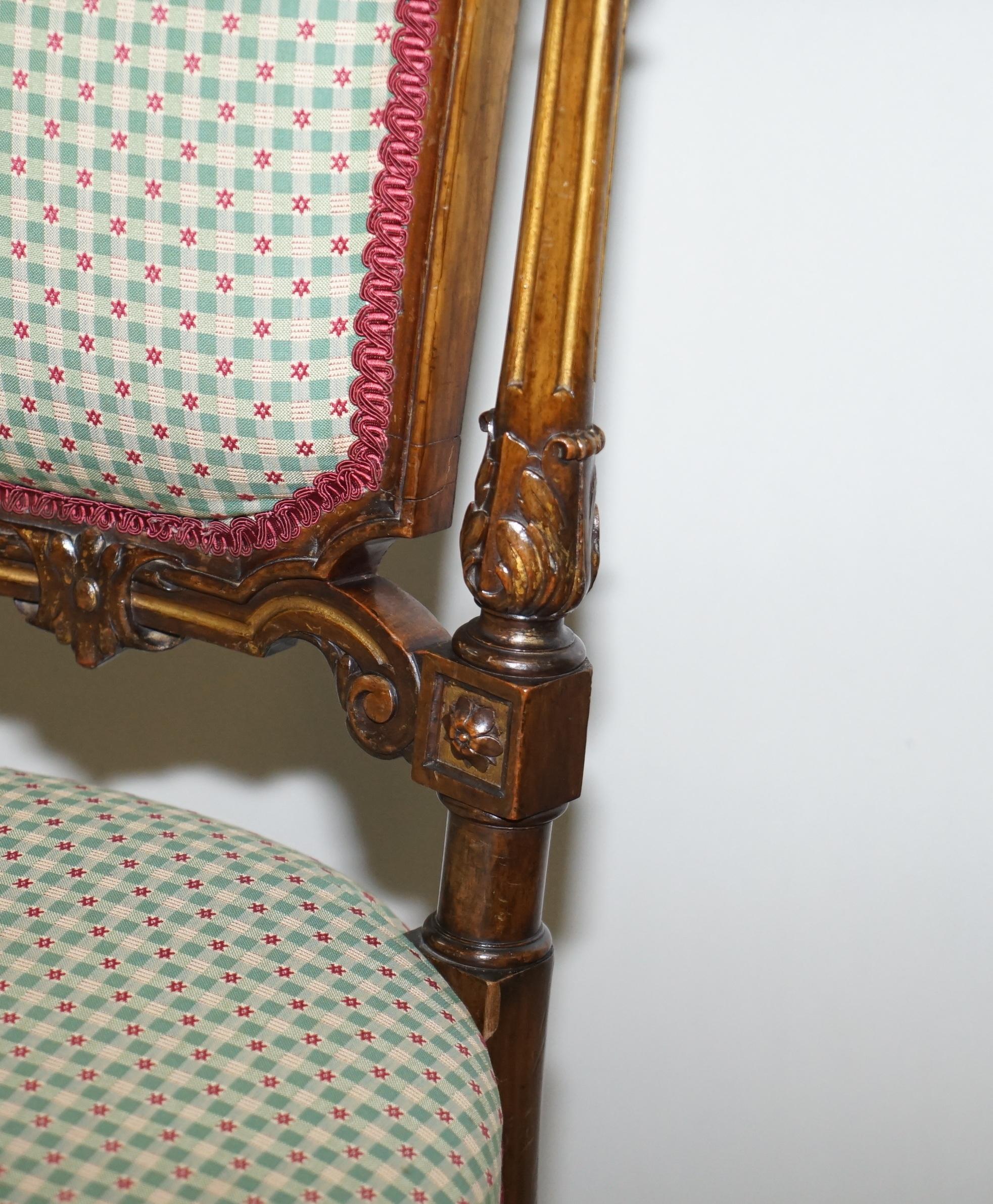 Pair of Victorian Walnut Giltwood Side Hall Chairs with Lovely Carved Frames 13