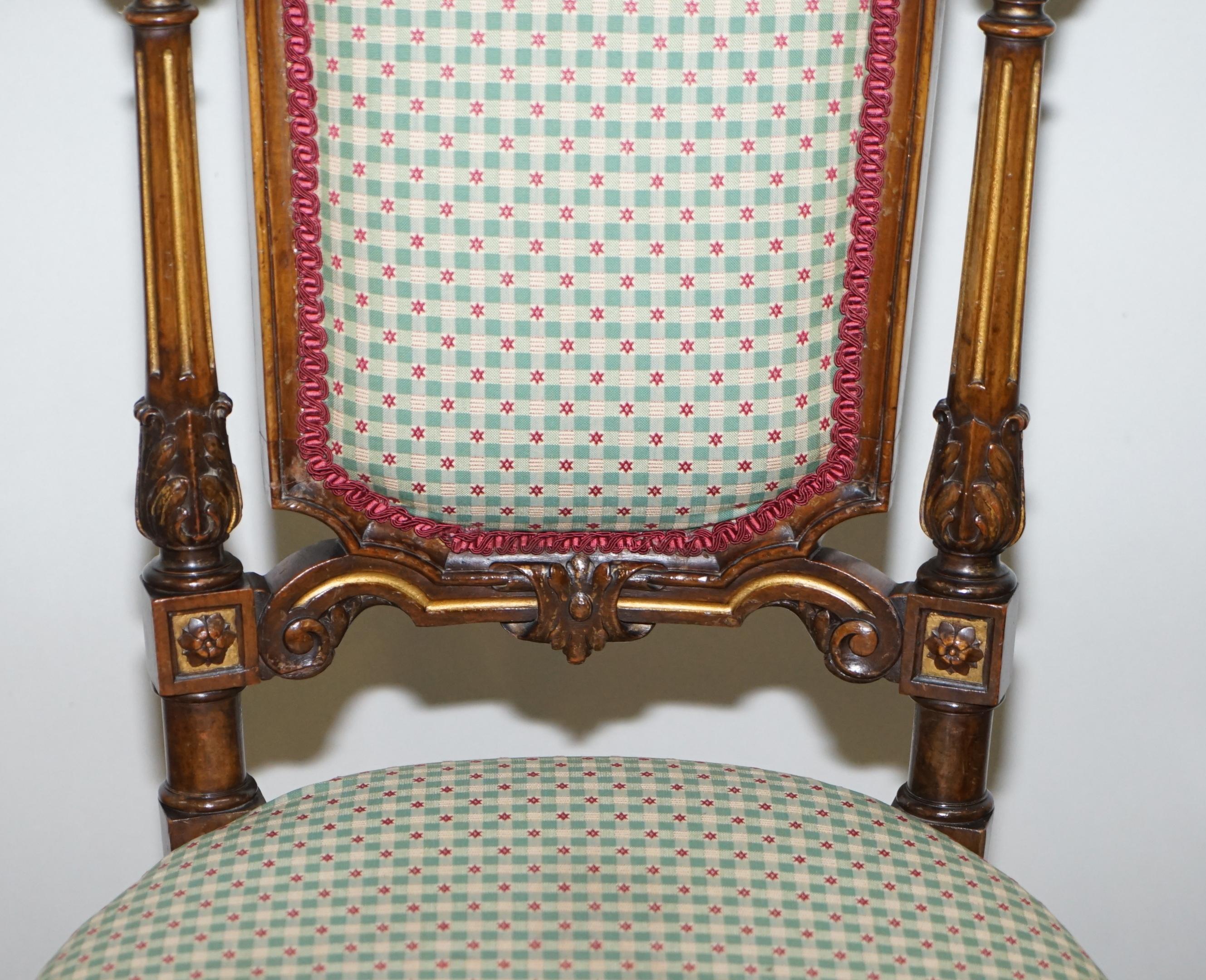 Pair of Victorian Walnut Giltwood Side Hall Chairs with Lovely Carved Frames 14