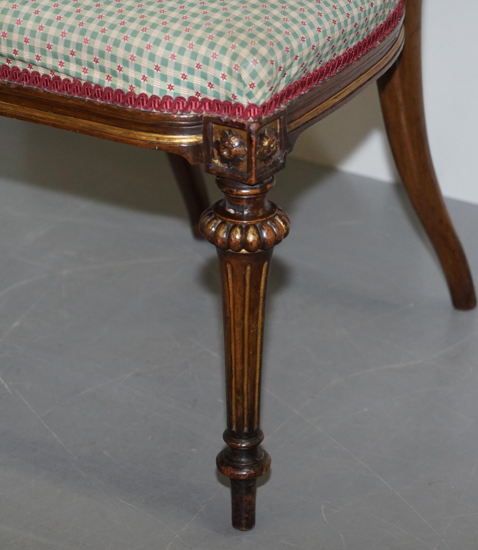 Pair of Victorian Walnut Giltwood Side Hall Chairs with Lovely Carved Frames 3