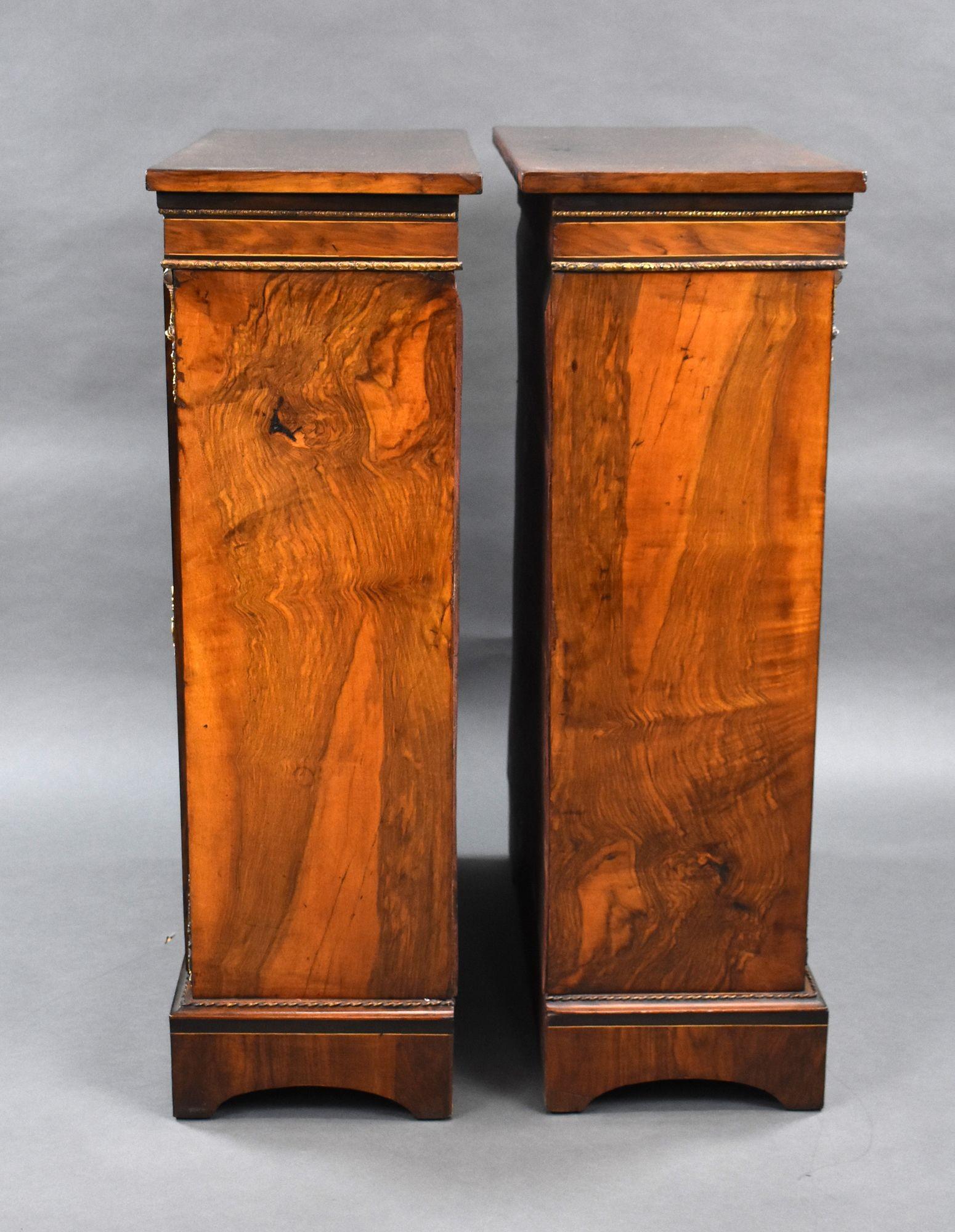 Pair of Victorian Walnut Inlaid Pier Cabinets For Sale 10
