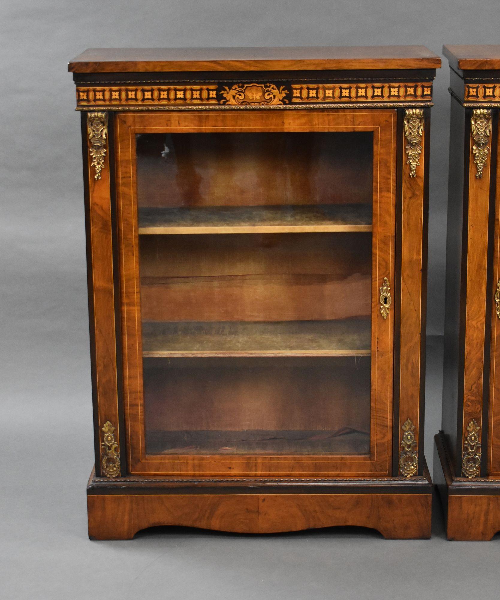 Pair of Victorian Walnut Inlaid Pier Cabinets In Good Condition For Sale In Chelmsford, Essex