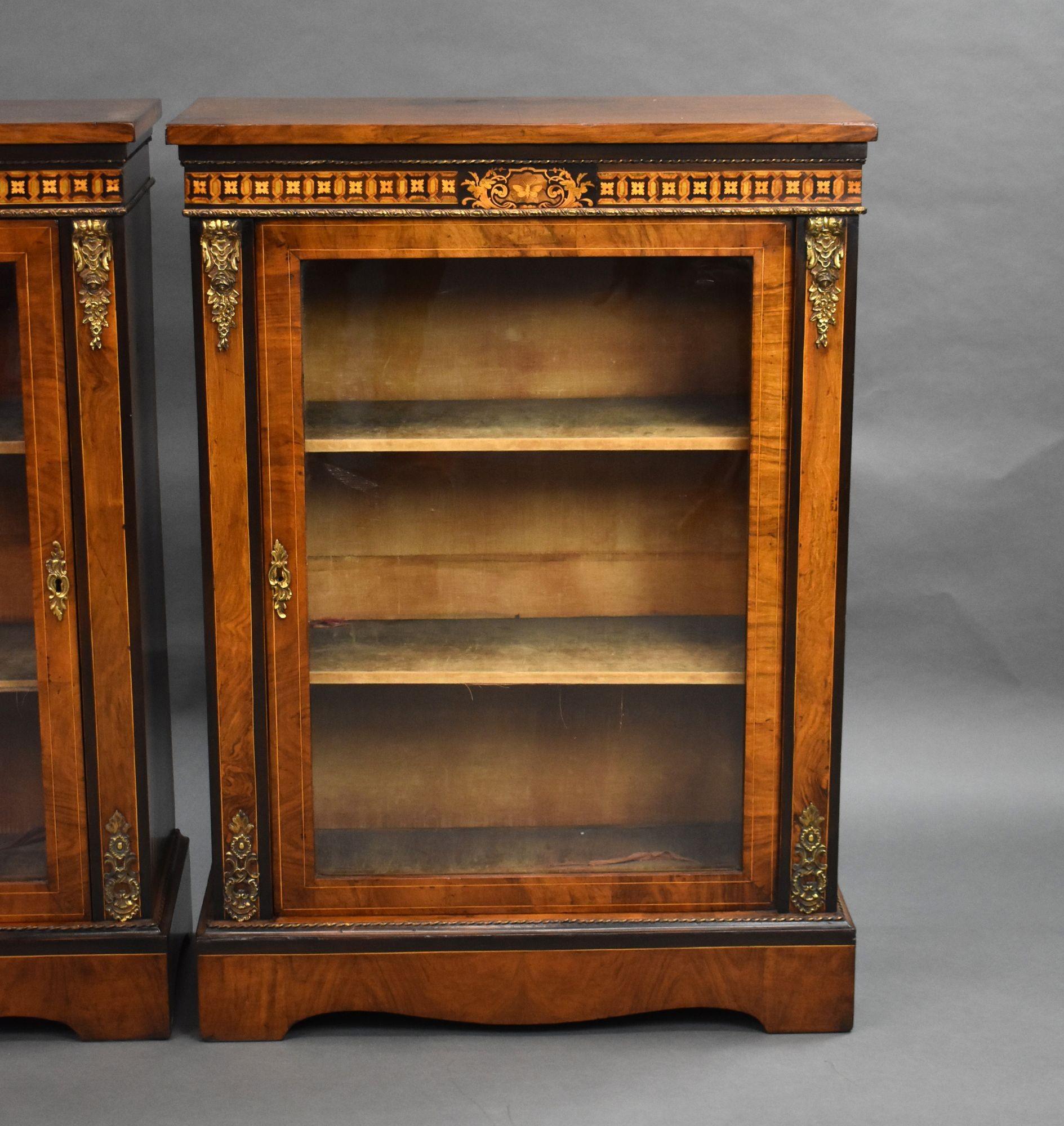 19th Century Pair of Victorian Walnut Inlaid Pier Cabinets For Sale