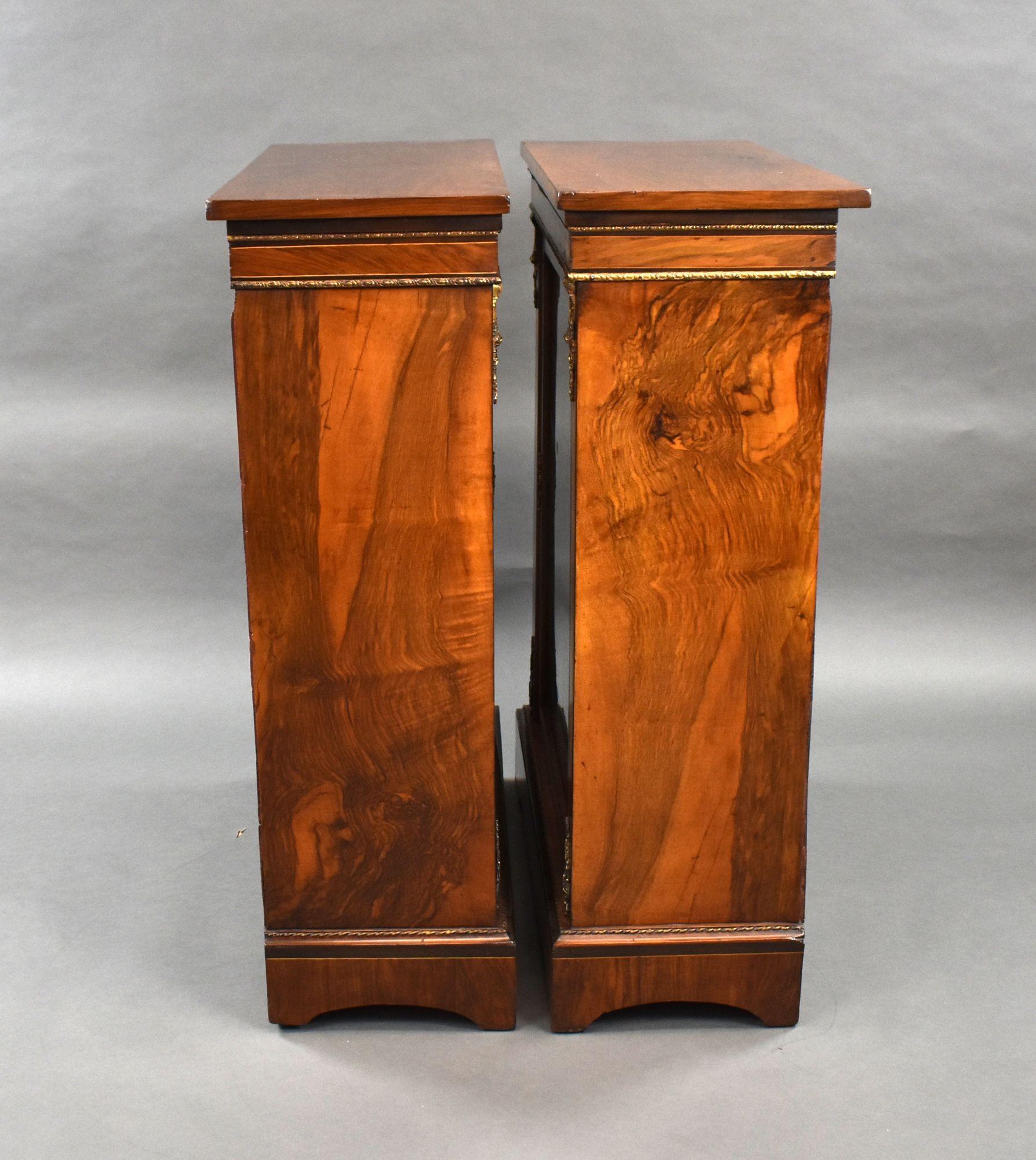 Pair of Victorian Walnut Inlaid Pier Cabinets For Sale 5