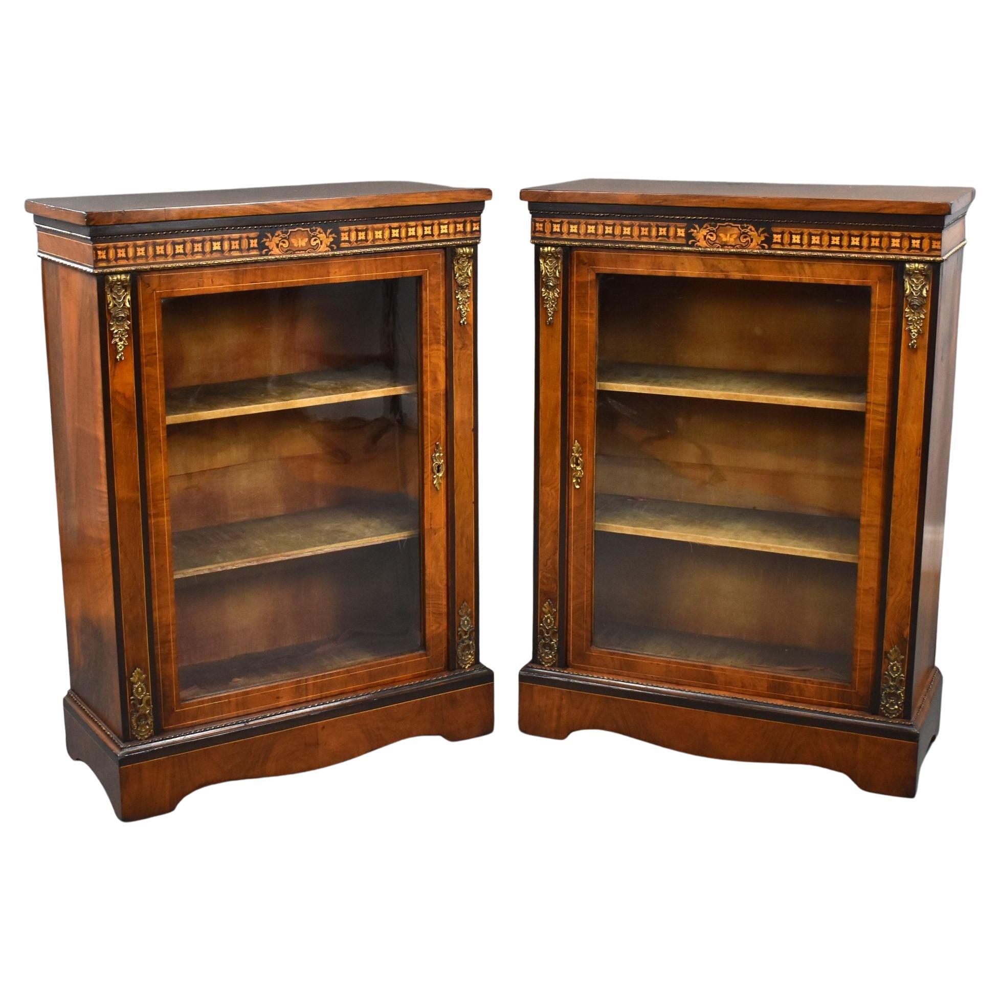 Pair of Victorian Walnut Inlaid Pier Cabinets For Sale