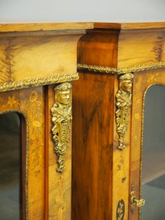 Pair of Victorian Walnut Marquetry Inlaid Pier Cabinets