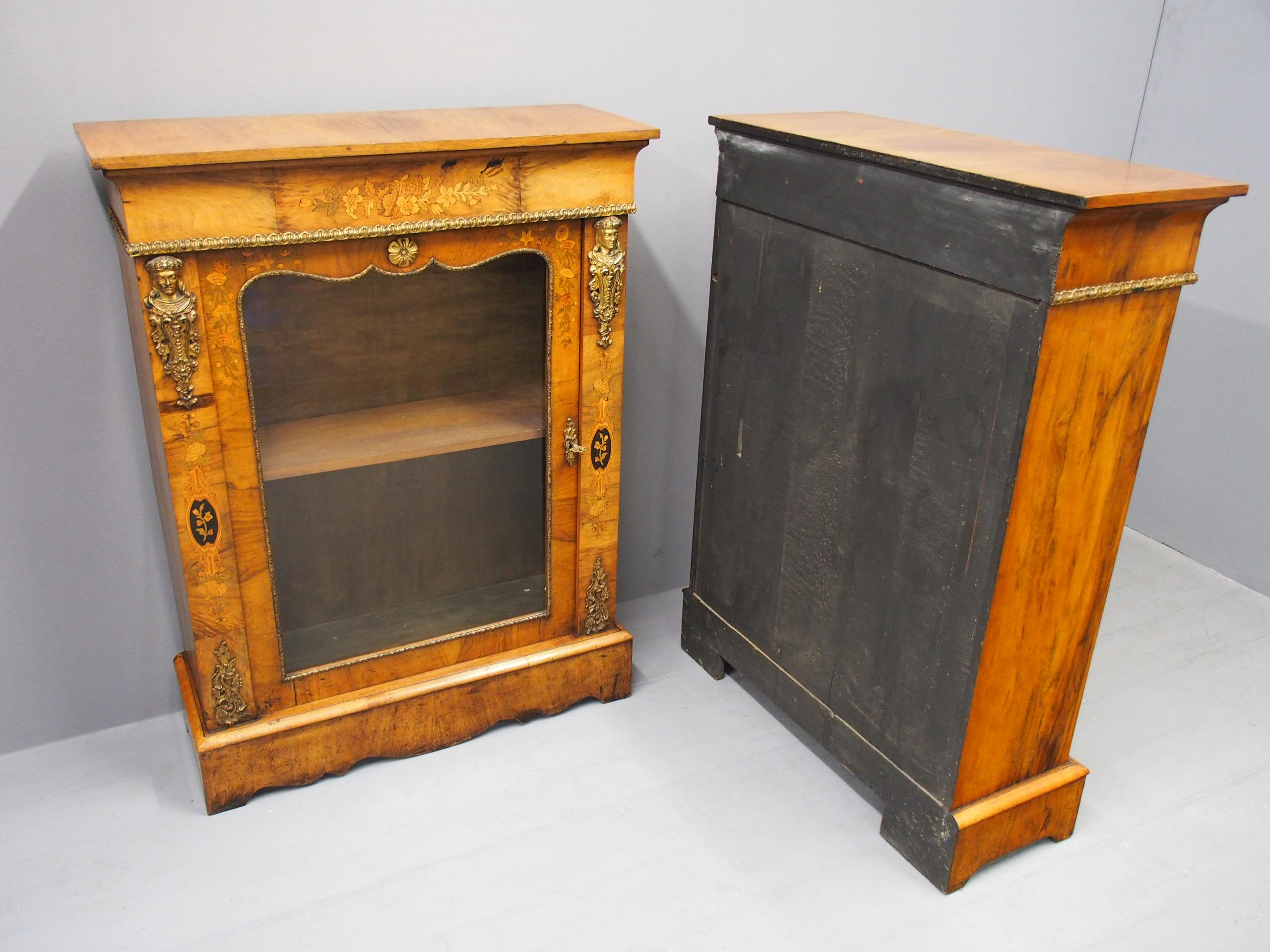 Pair of Victorian Walnut Marquetry Inlaid Pier Cabinets For Sale 5