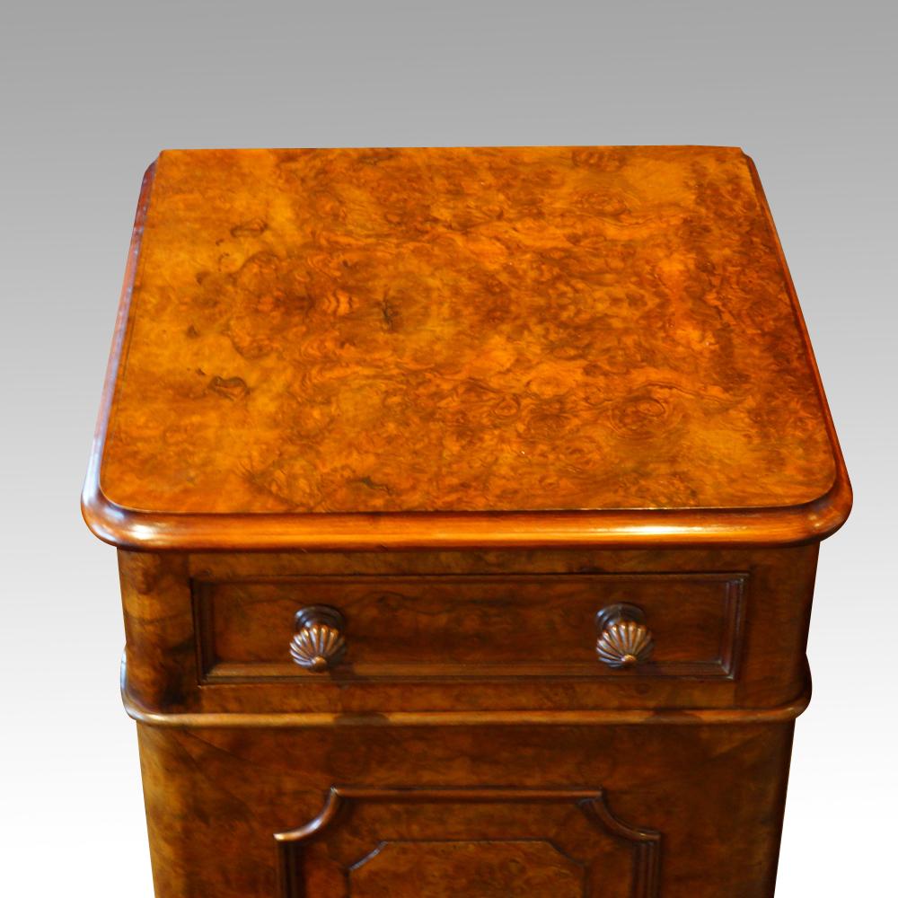 Pair of English Victorian burl Walnut nightstands, bedside cabinets, Circa 1860 4