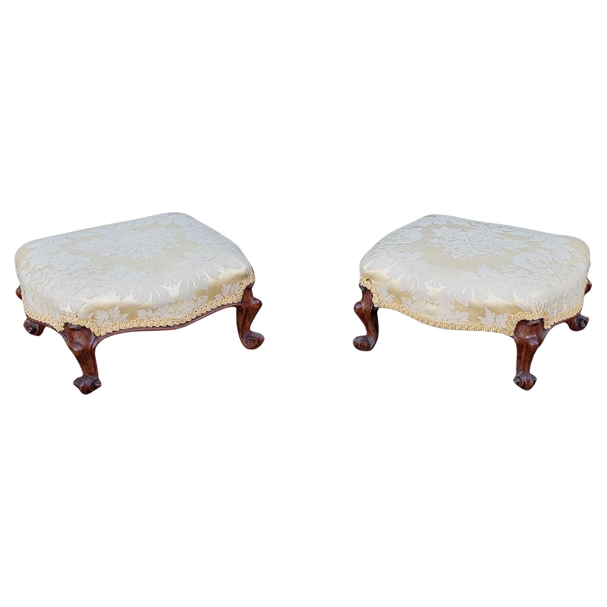 Pair of Victorian Walnut Upholstered Footstools