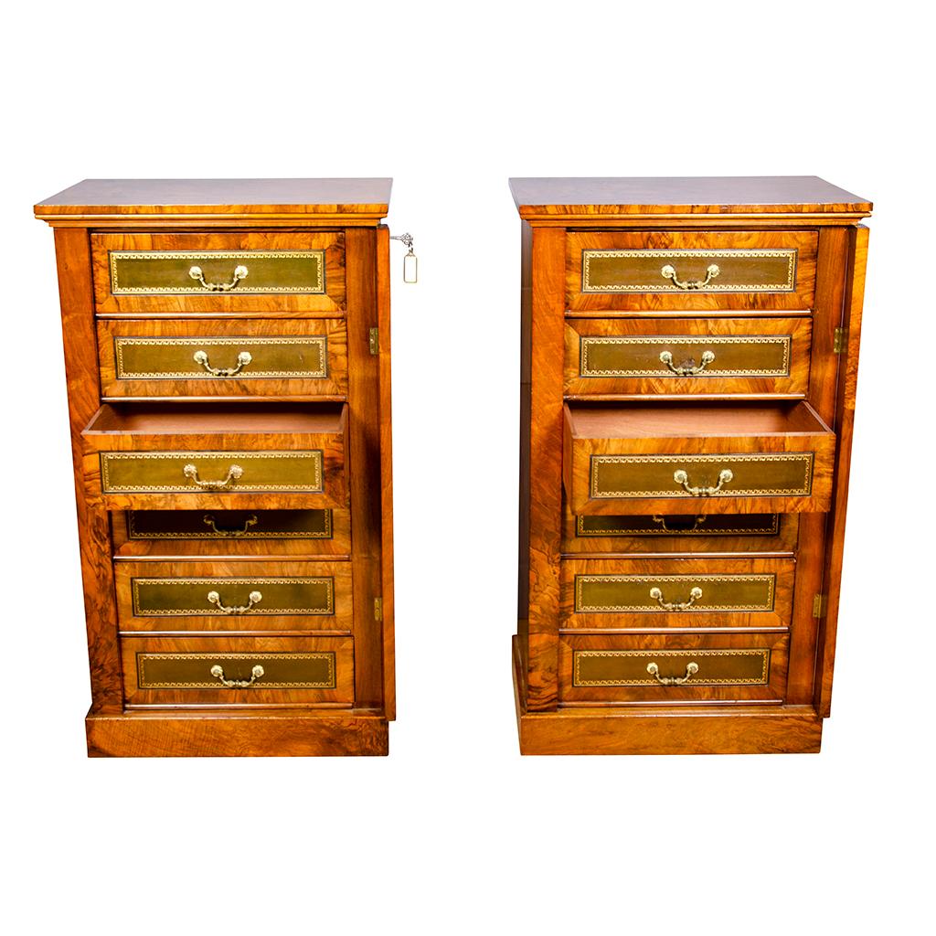 English Pair of Victorian Walnut Wellington Chests For Sale