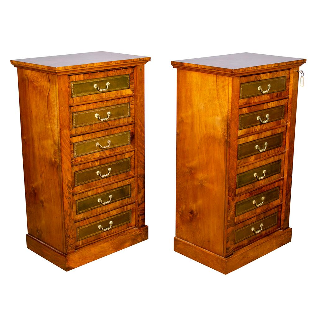 Pair of Victorian Walnut Wellington Chests In Good Condition For Sale In Essex, MA