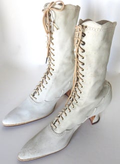 Pair of Victorian White Kid Leather Lady's Boots, American, Circa 1890