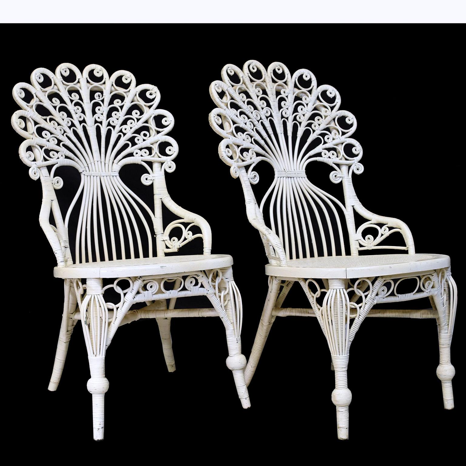 Late Victorian Pair of Victorian Wicker Peacock Chairs, American, circa 1880