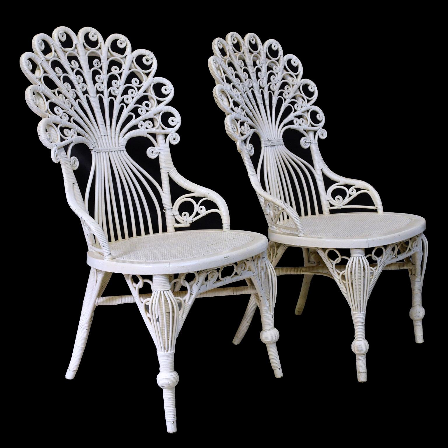 Hand-Woven Pair of Victorian Wicker Peacock Chairs, American, circa 1880