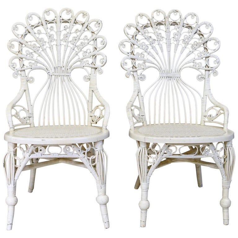 Pair of Victorian Wicker Peacock Chairs, American, circa 1880 at 1stDibs